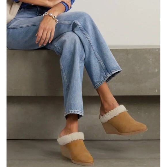 Isabel Marant Takita Tan Brown Suede Shearling Wedge Mule Heels Size 38 NWOB - Picture 2 of 14